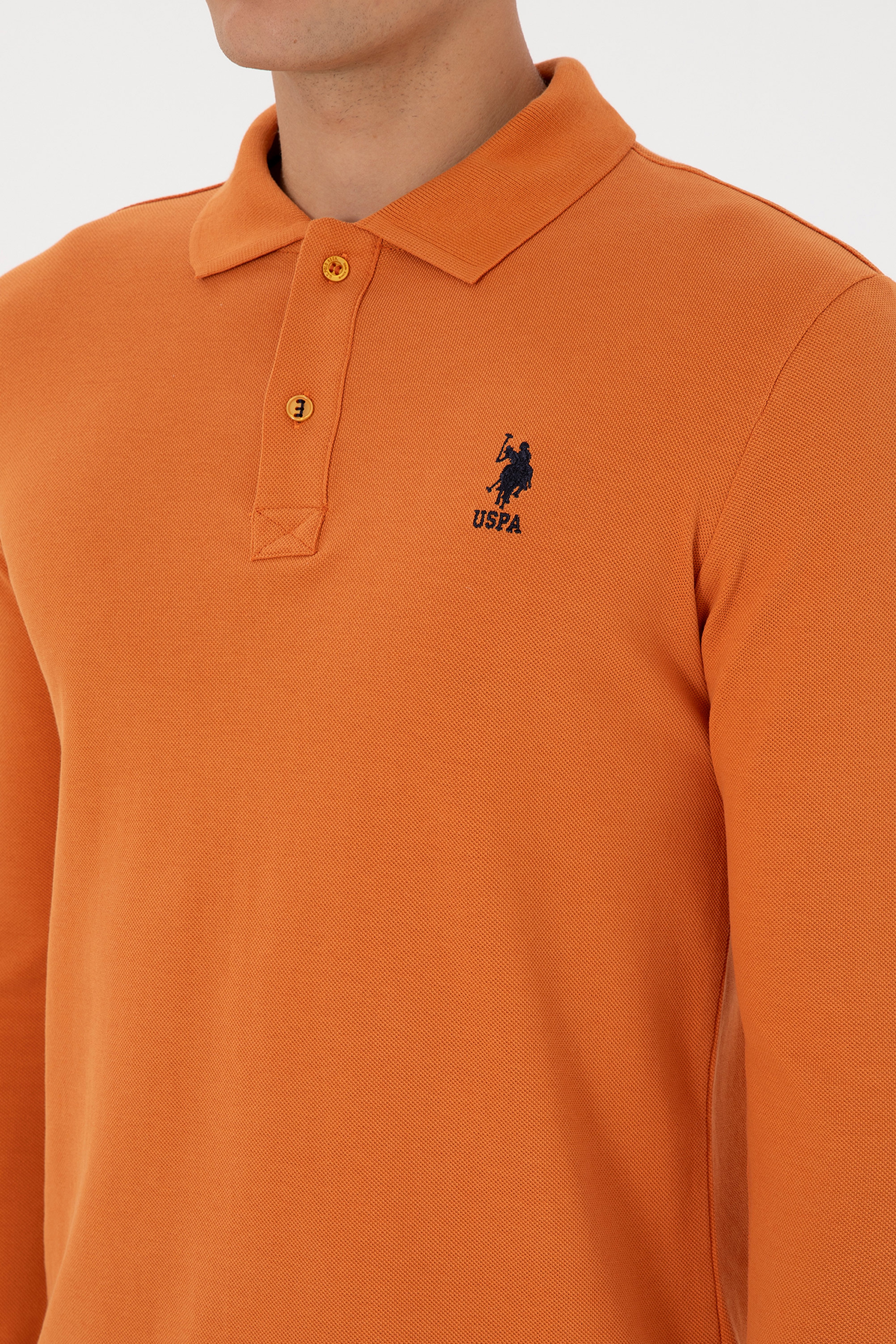 Erkek Slim Fit Polo Yaka Bakır Basic Sweatshirt
