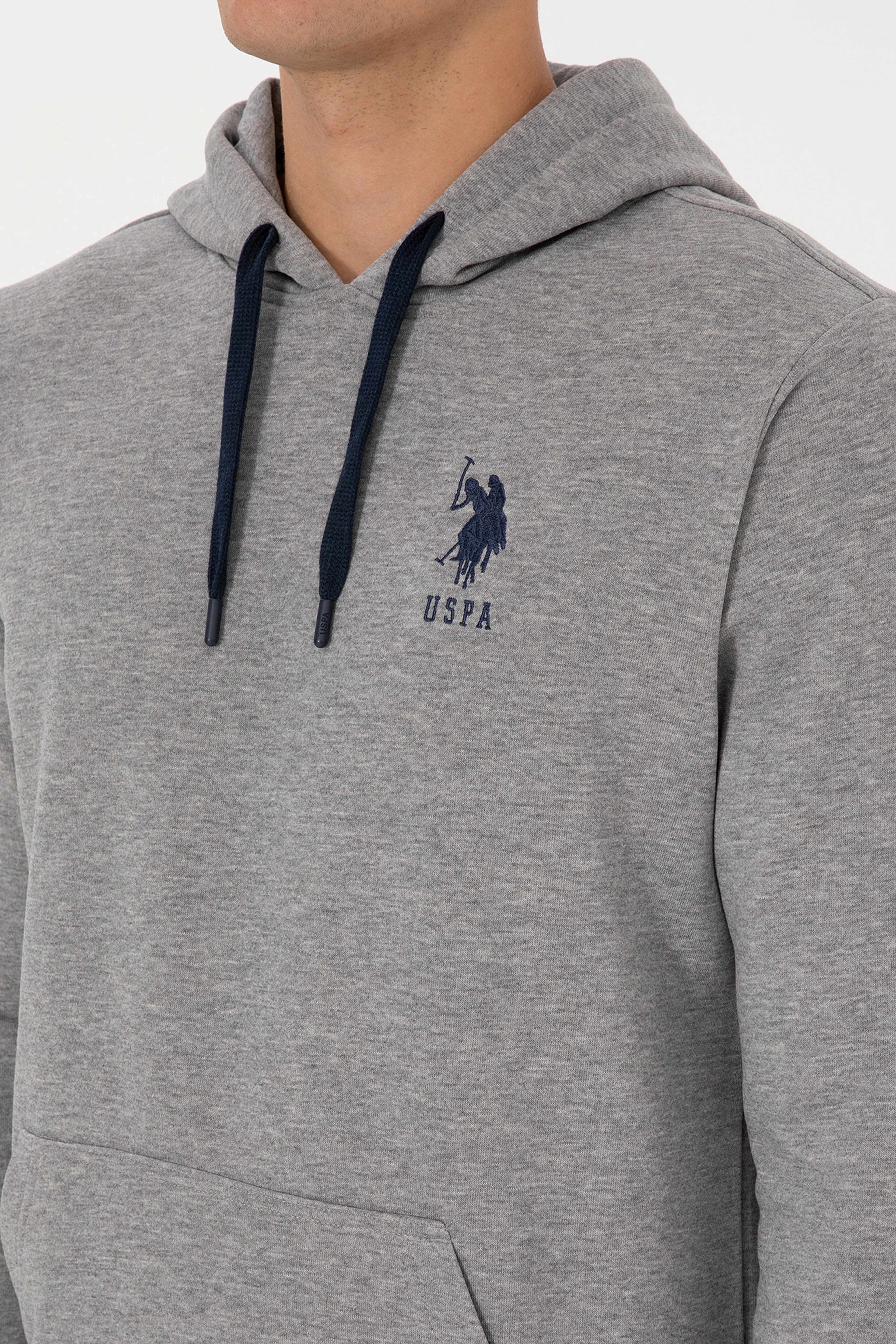 Erkek Regular Fit Kapüşonlu Gri Melanj Basic Sweatshirt - Image 7