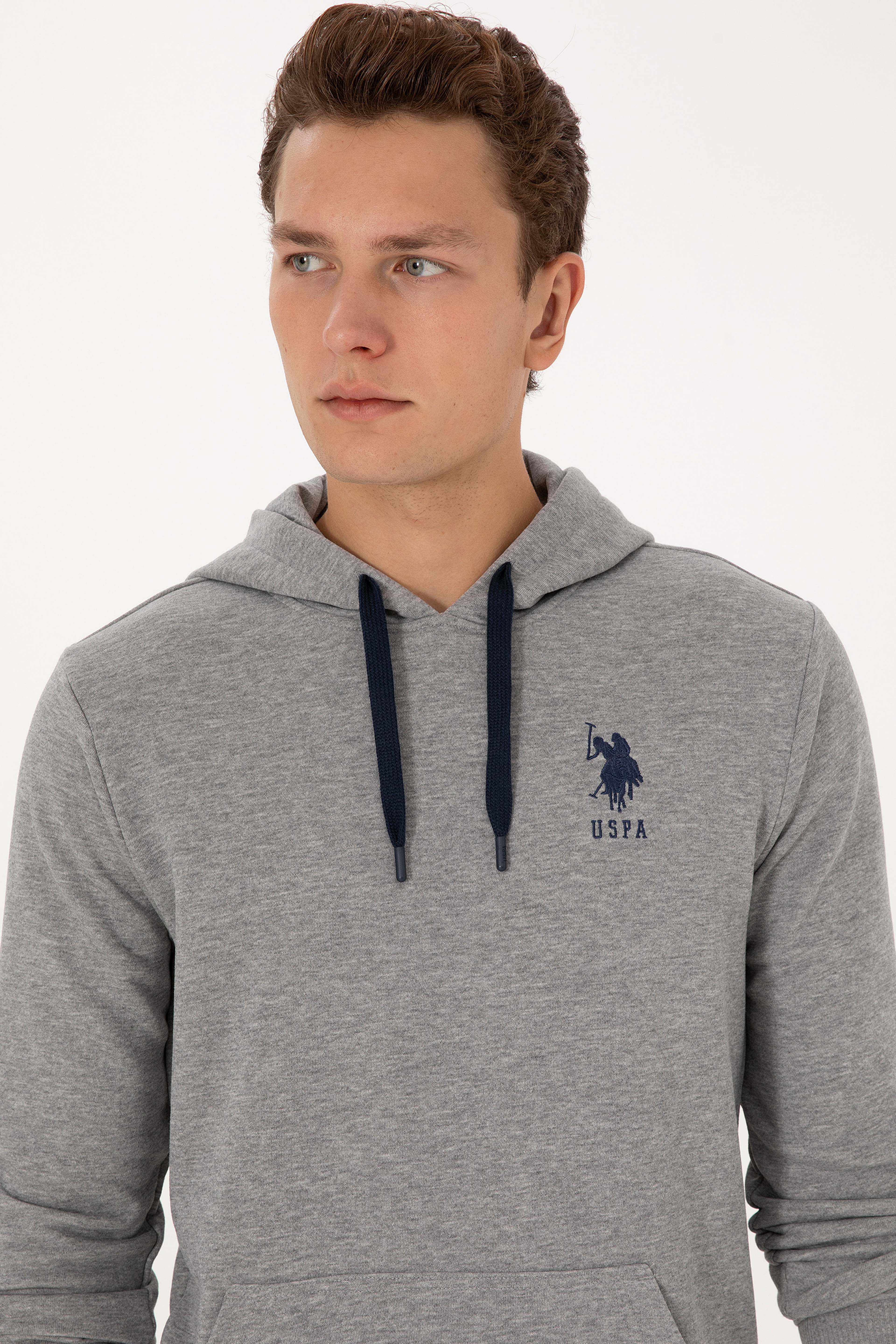 Erkek Regular Fit Kapüşonlu Gri Melanj Basic Sweatshirt - Image 2