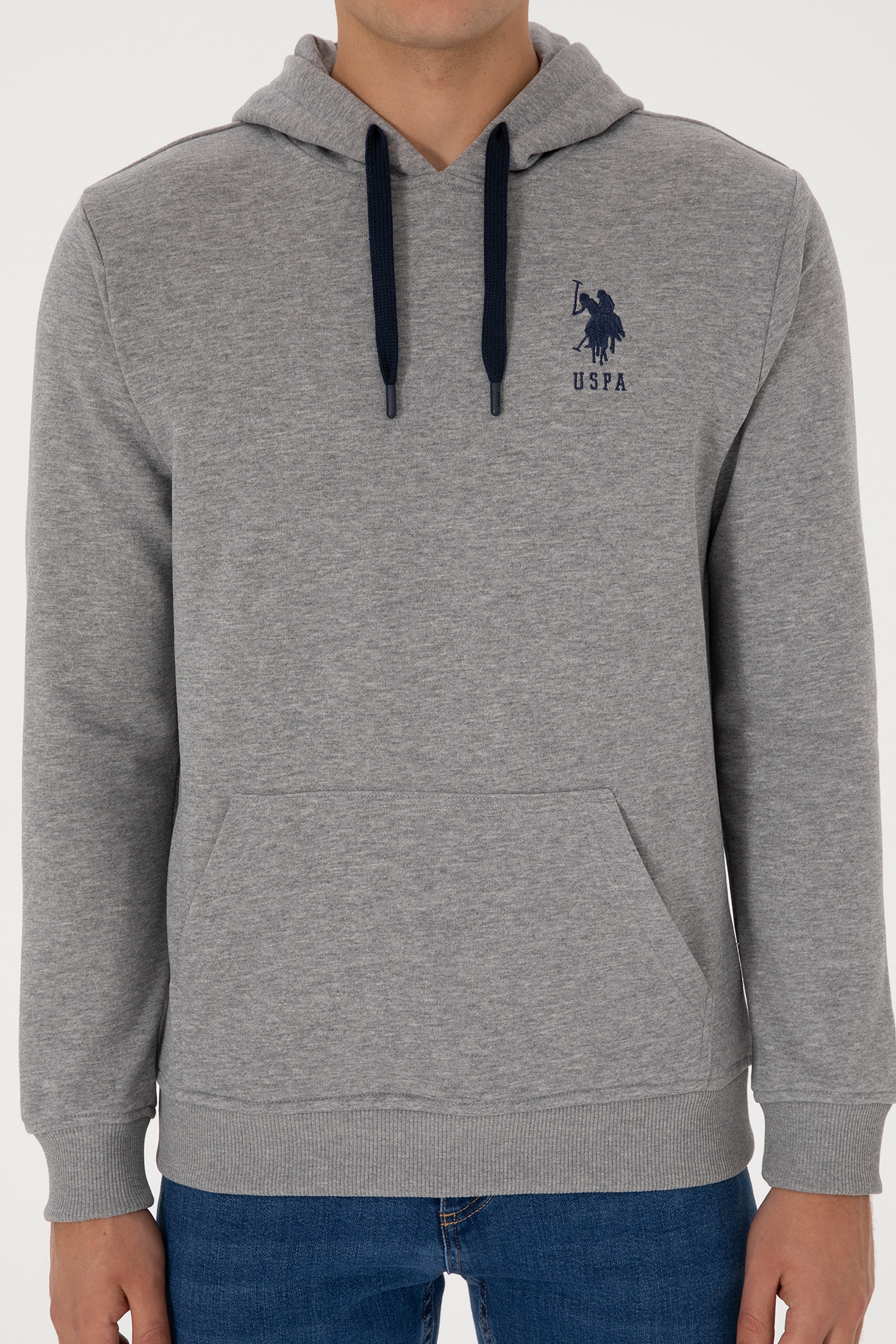 Erkek Regular Fit Kapüşonlu Gri Melanj Basic Sweatshirt - Image 6