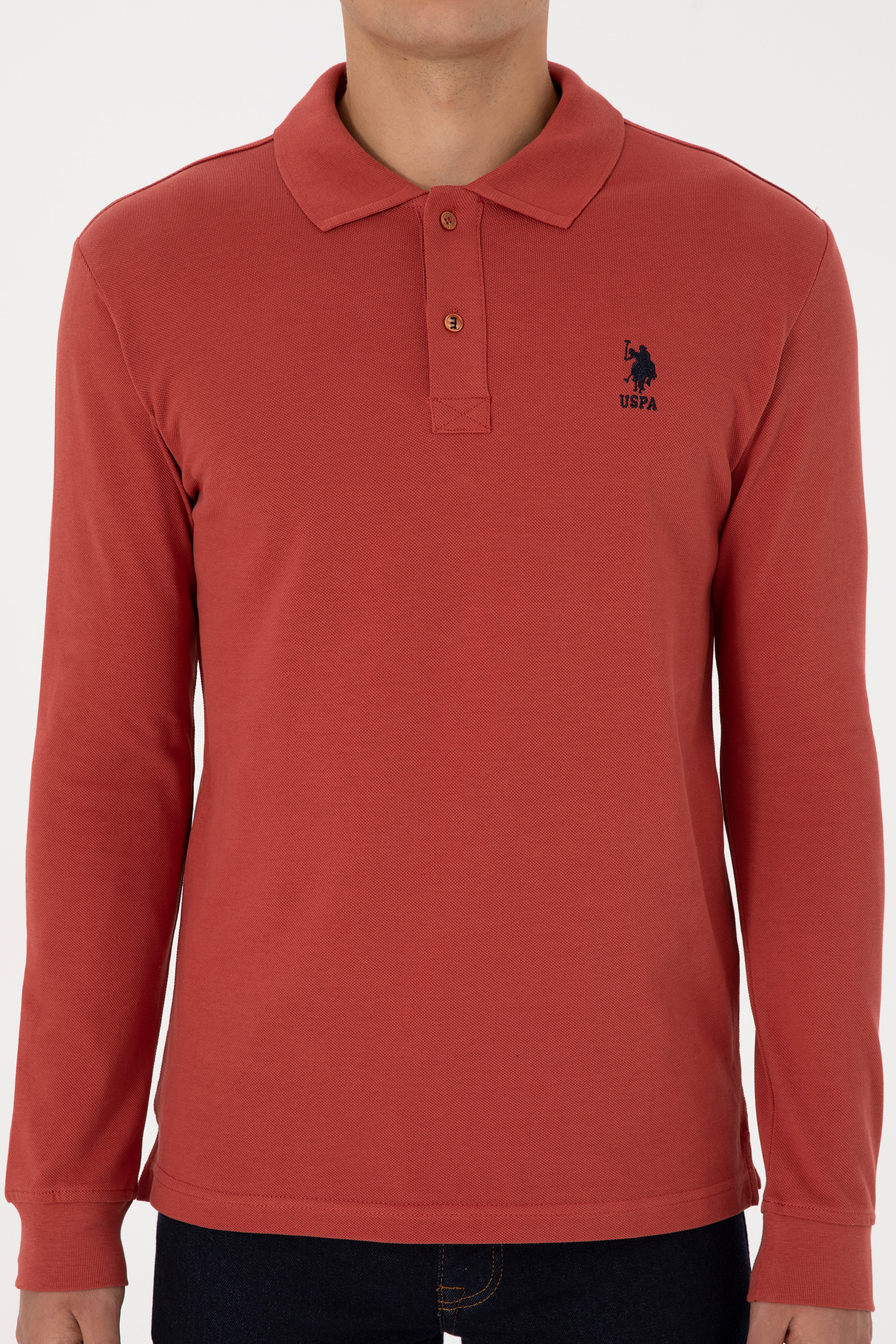 Erkek Slim Fit Polo Yaka Gül Kurusu Basic Sweatshirt - Image 6