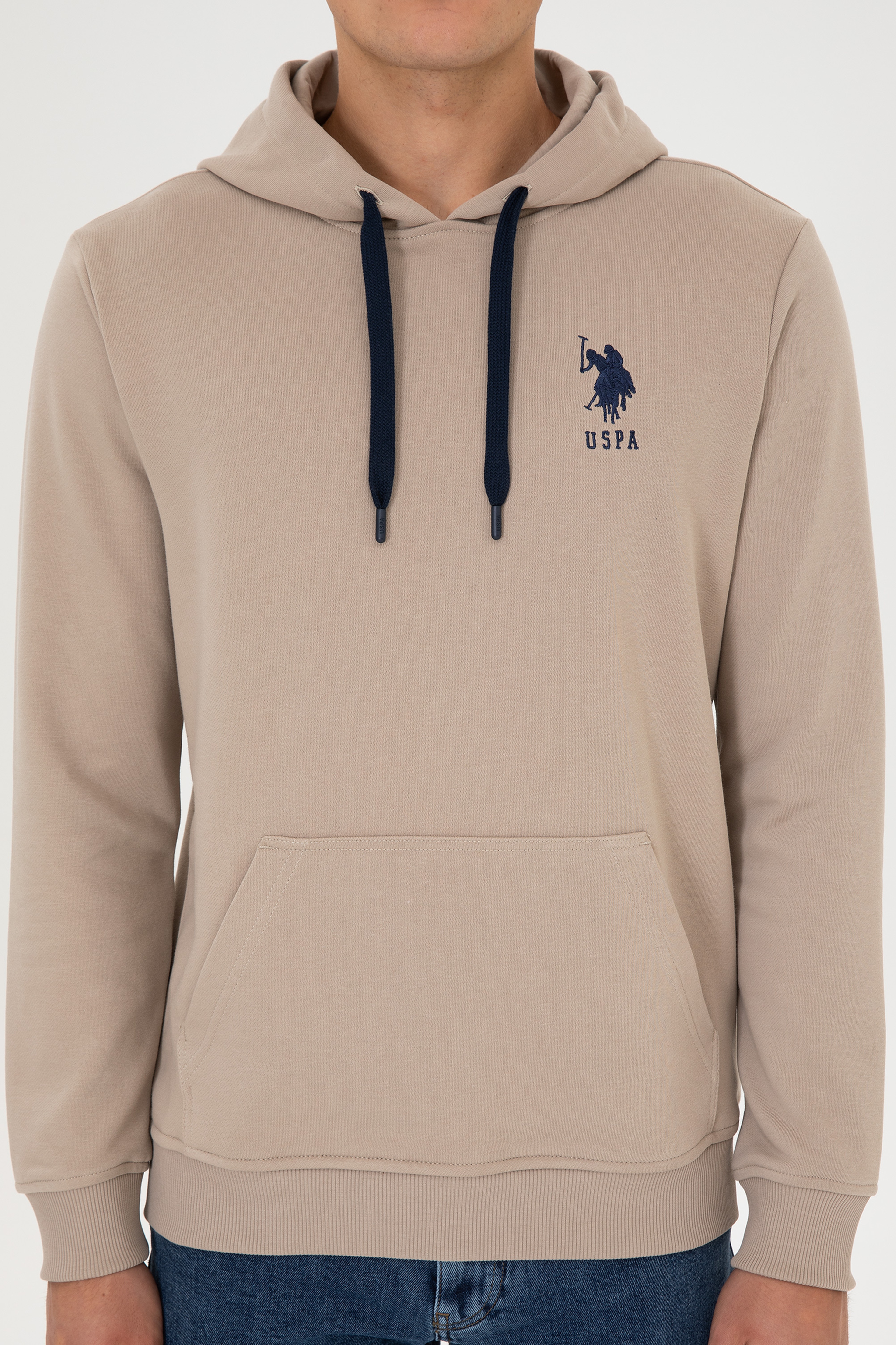 Erkek Regular Fit Kapüşonlu Koyu Bej Basic Sweatshirt