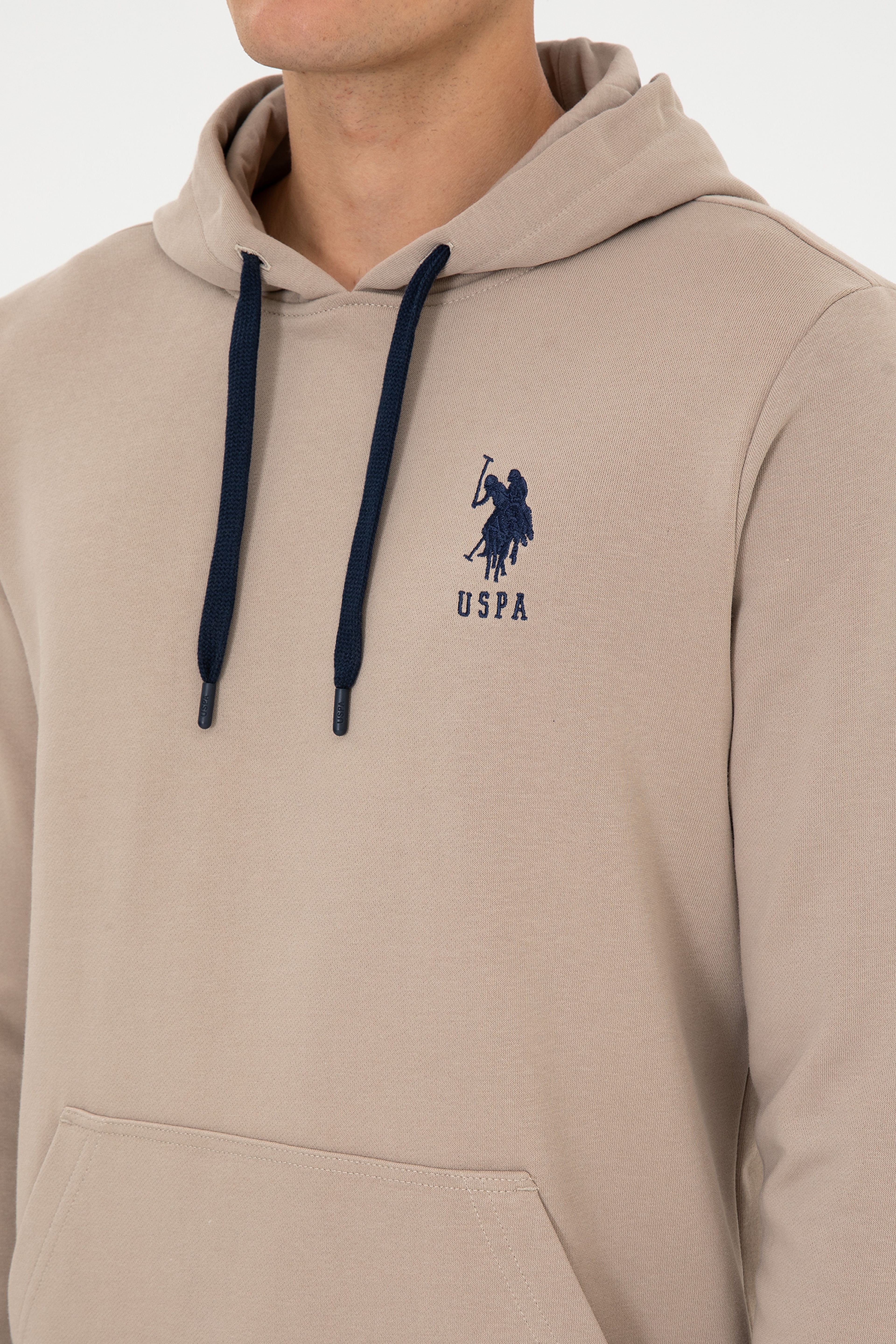 Erkek Regular Fit Kapüşonlu Koyu Bej Basic Sweatshirt - Image 7