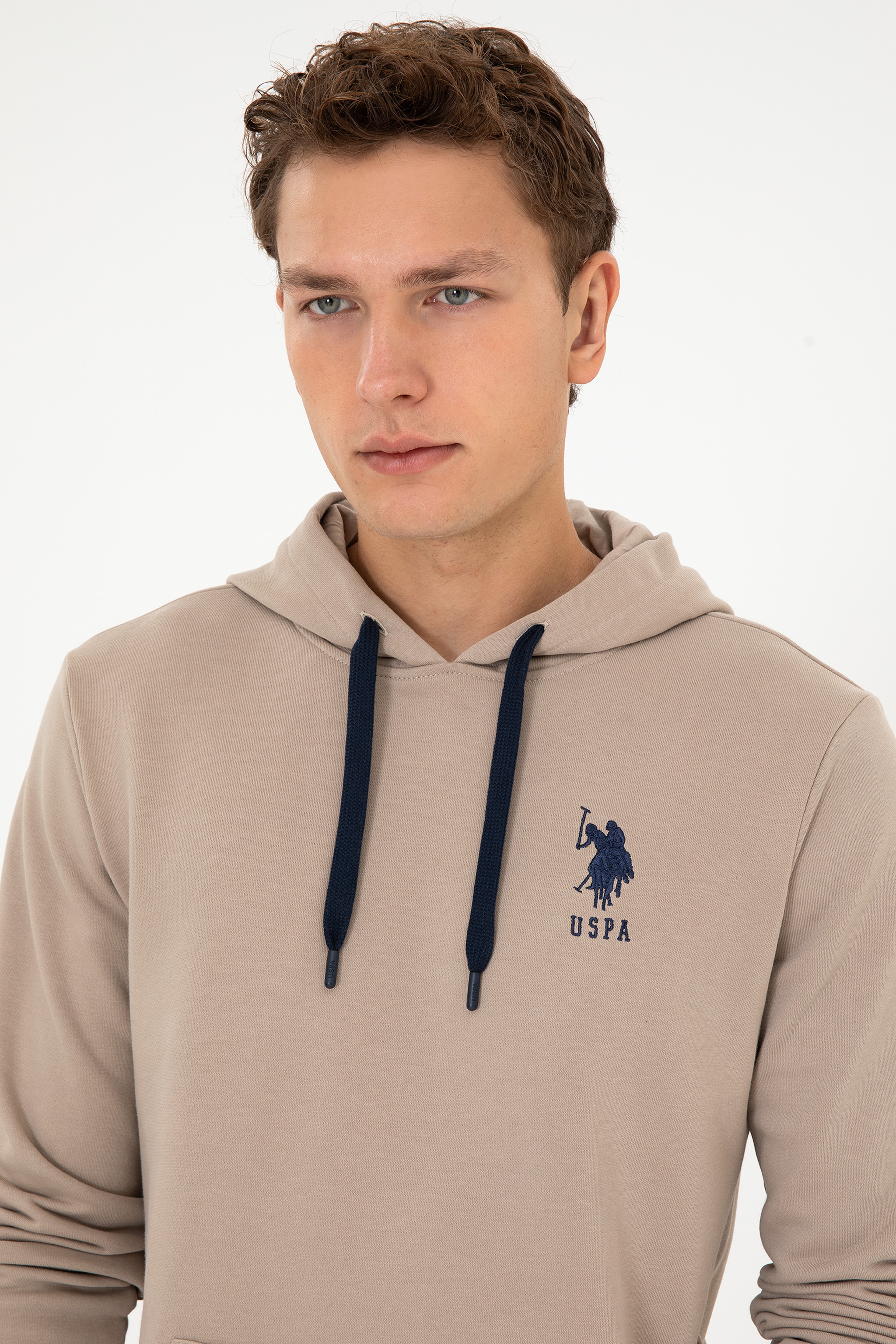 Erkek Regular Fit Kapüşonlu Koyu Bej Basic Sweatshirt - Image 2