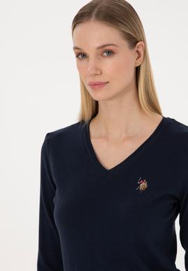 Kadın Lacivert V Yaka Basic Kazak - 50307727019