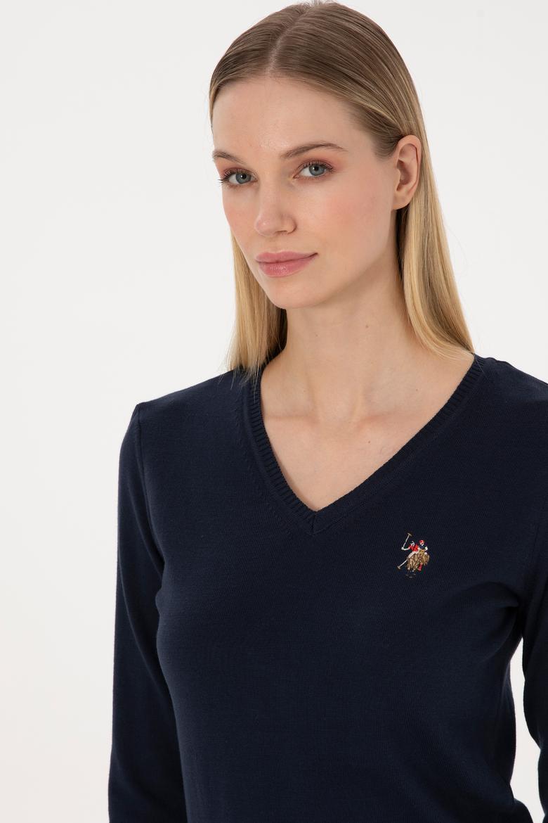 Kadın Lacivert V Yaka Basic Kazak - 50307727019