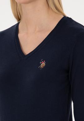 Kadın Lacivert V Yaka Basic Kazak - 50307727019