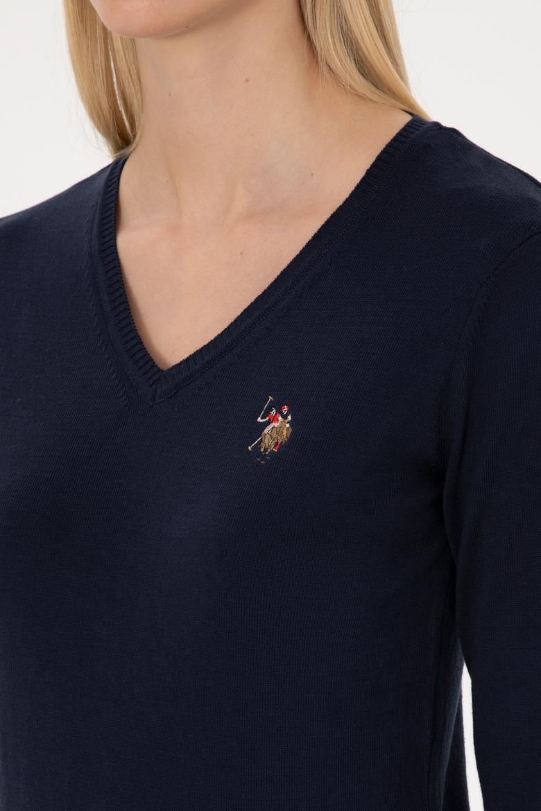 Kadın Lacivert V Yaka Basic Kazak - 50307727019