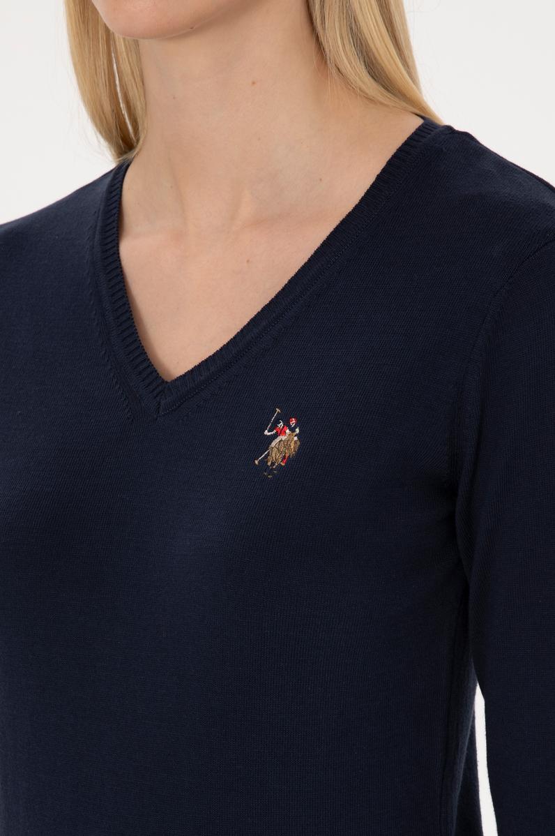 Kadın Lacivert V Yaka Basic Kazak