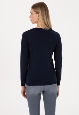 Kadın Lacivert V Yaka Basic Kazak - 50307727019