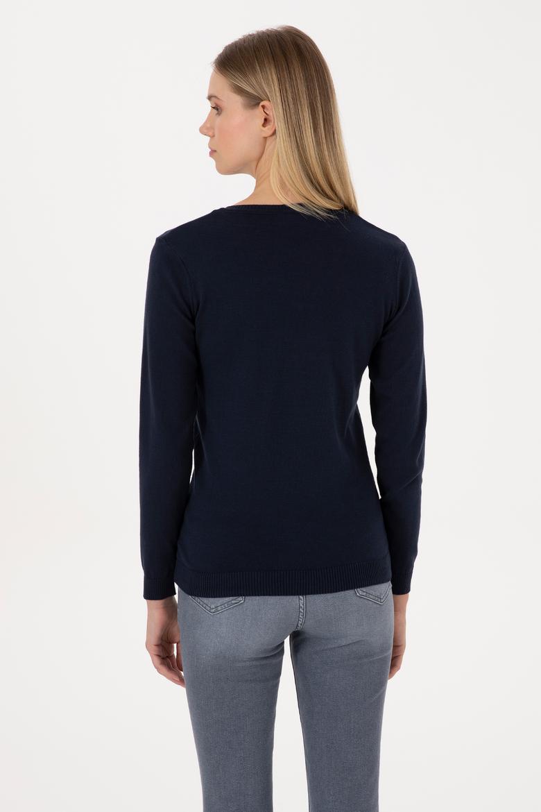 Kadın Lacivert V Yaka Basic Kazak - 50307727019