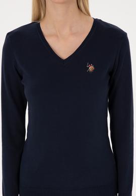 Kadın Lacivert V Yaka Basic Kazak - 50307727019