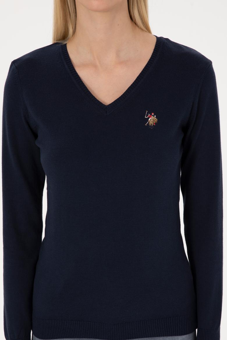 Kadın Lacivert V Yaka Basic Kazak - 50307727019