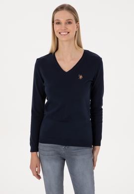 Kadın Lacivert V Yaka Basic Kazak - 50307727019