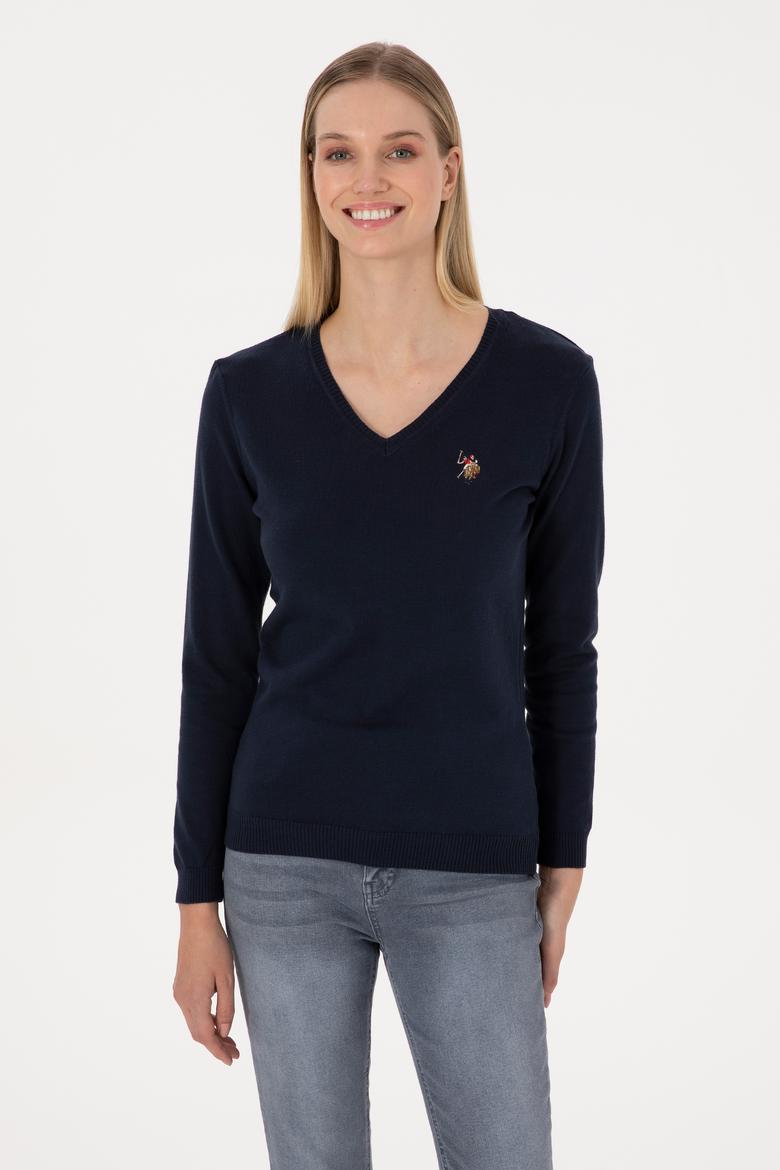 Kadın Lacivert V Yaka Basic Kazak - 50307727019