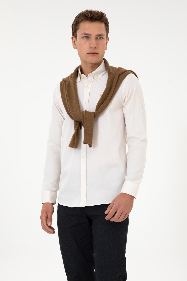 Erkek Krem Uzun Kollu Basic Gömlek