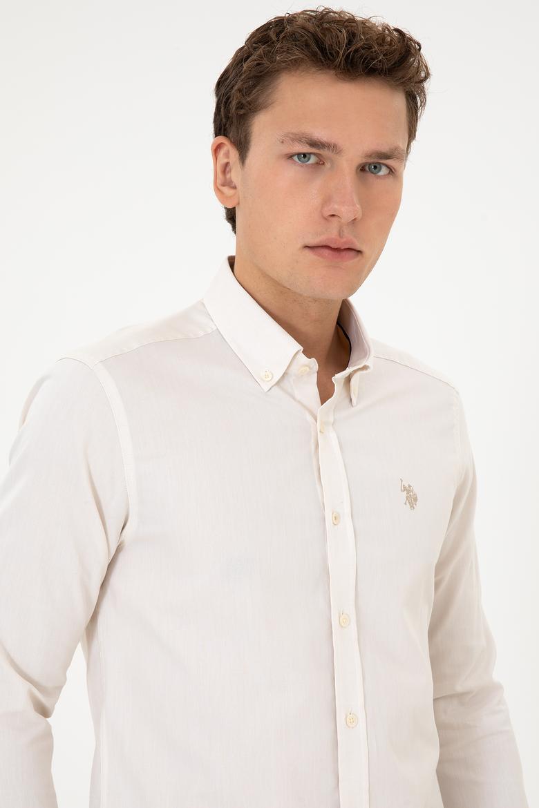 Erkek Krem Uzun Kollu Basic Gömlek - 50307674115