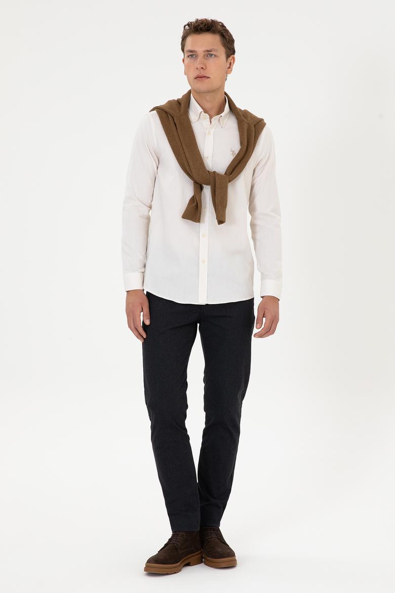 Erkek Krem Uzun Kollu Basic Gömlek - 50307674115