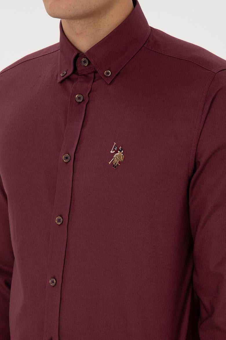Erkek Bordo Uzun Kollu Basic Gömlek - 50307659130