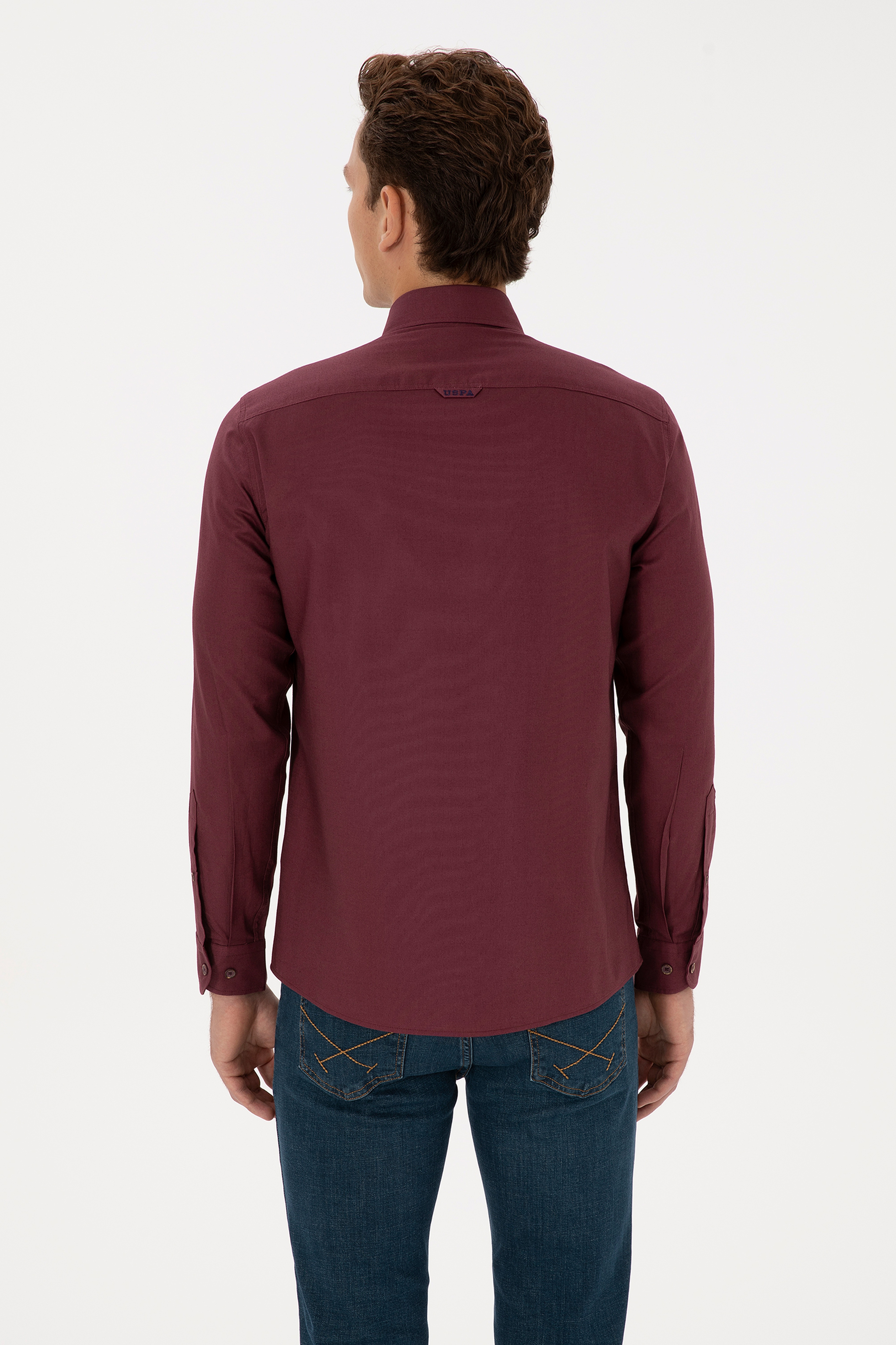 Erkek Bordo Uzun Kollu Basic Gömlek - Image 5
