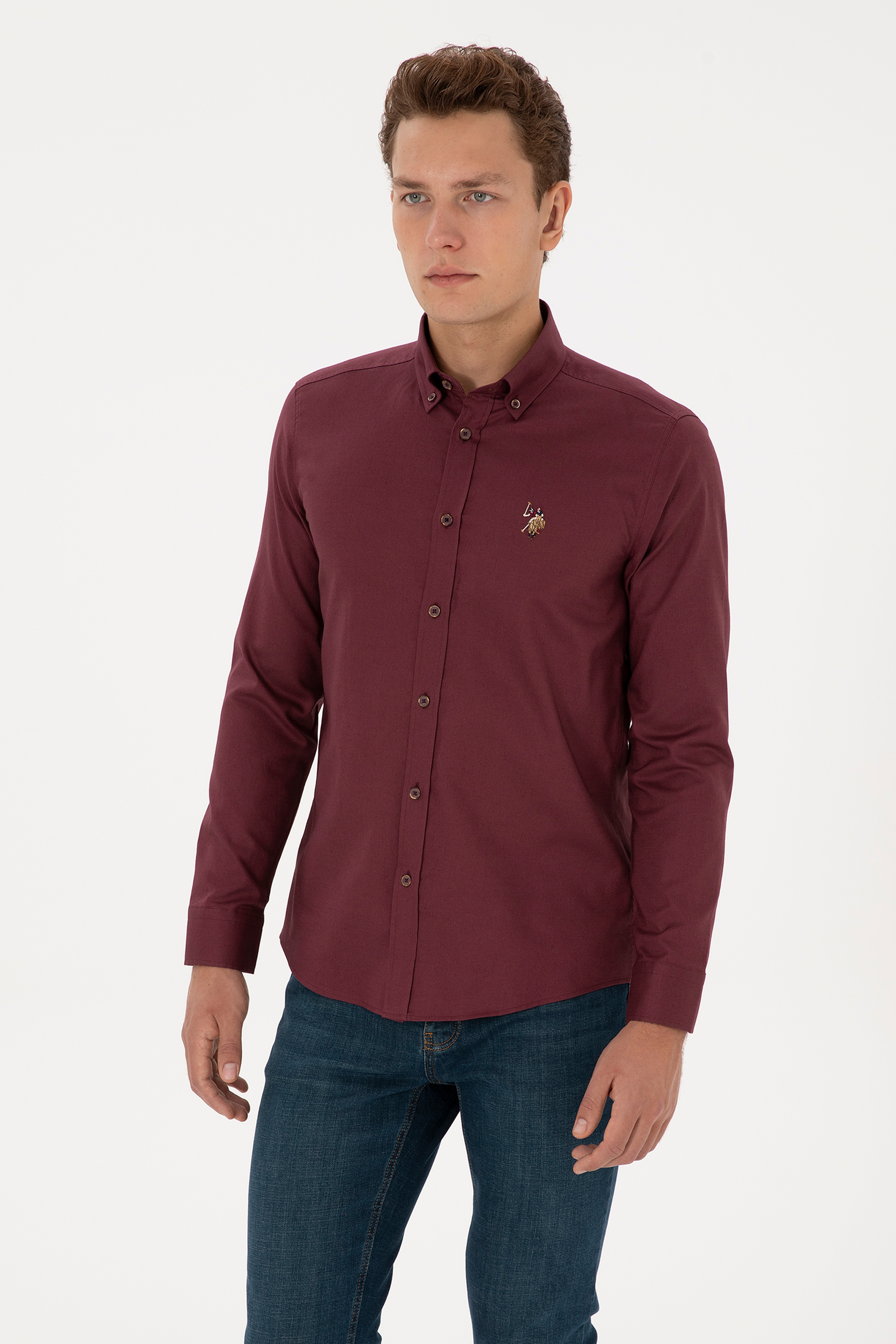 Erkek Bordo Uzun Kollu Basic Gömlek - Image 3