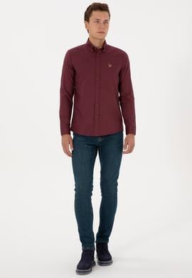 Erkek Bordo Uzun Kollu Basic Gömlek - 50307659130