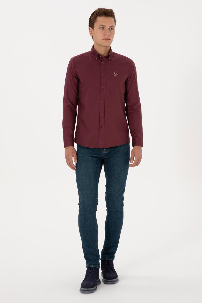 Erkek Bordo Uzun Kollu Basic Gömlek - 50307659130