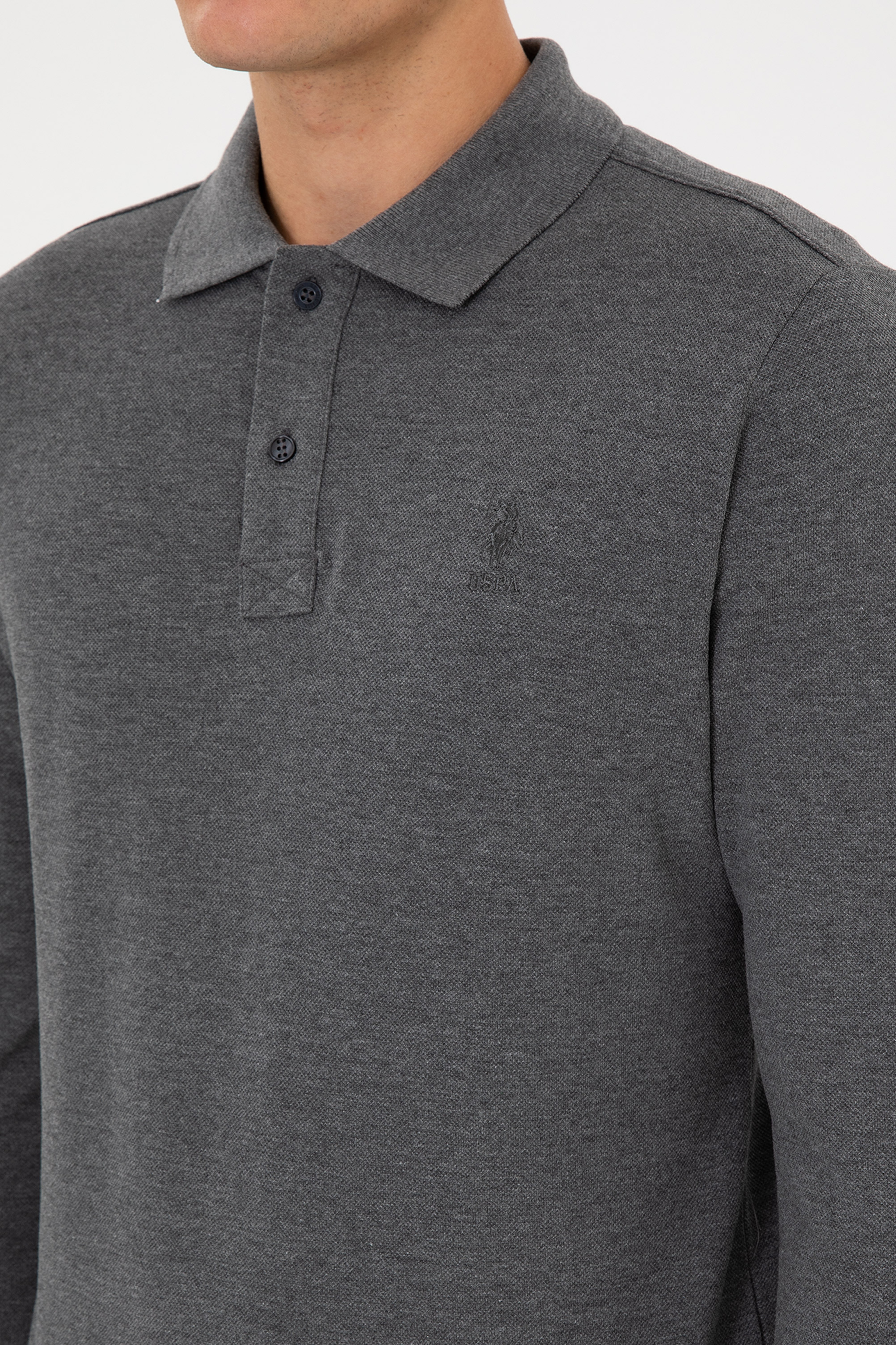 ErkekRegular Fit Polo Yaka Antrasit Melanj Basic Sweatshirt