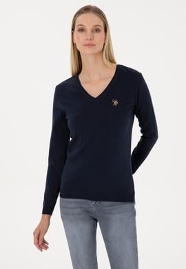 Kadın Lacivert V Yaka Basic Kazak - 50307727019
