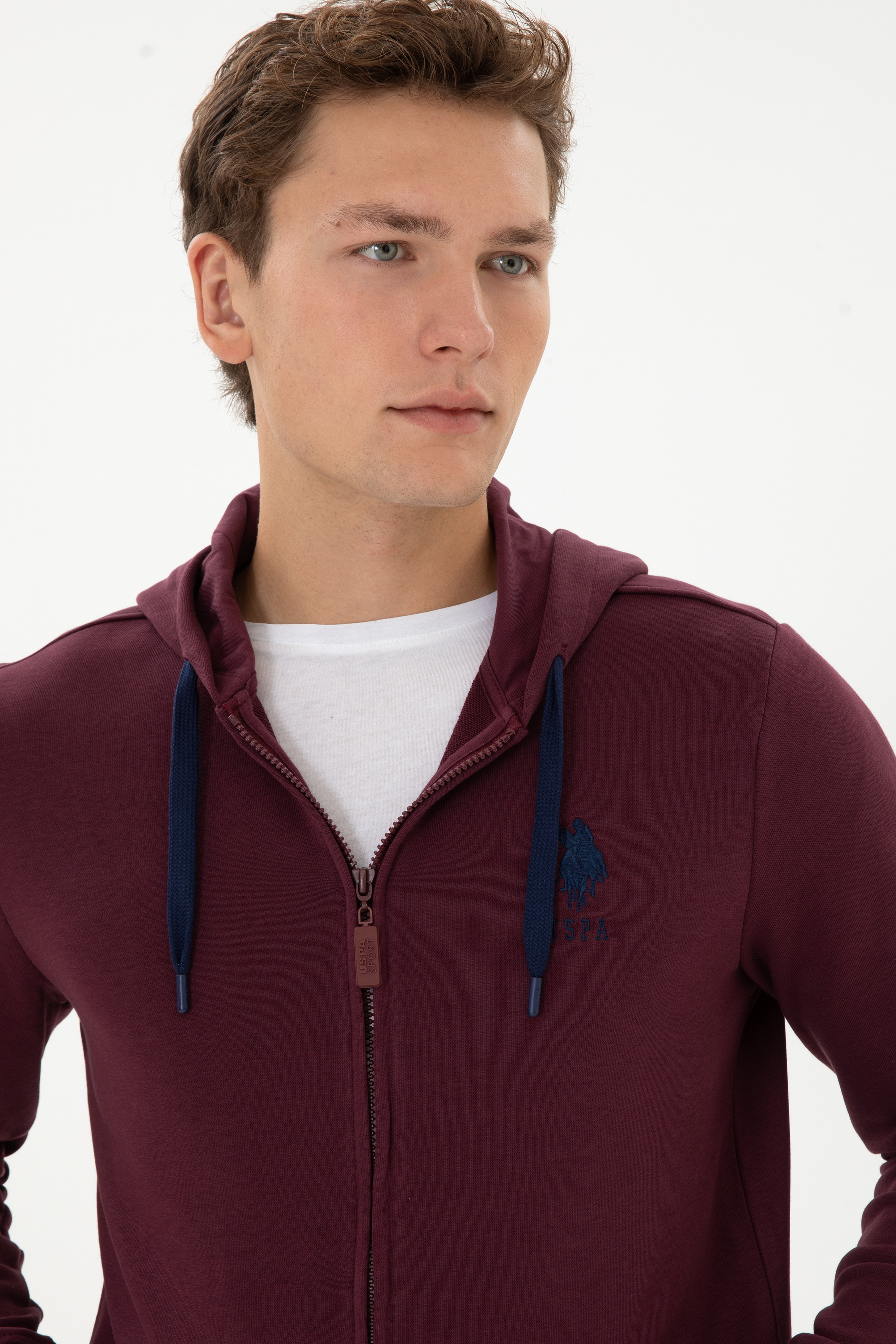 Erkek Regular Fit Regular Fit Fermuarlı Kapüşonlu Bordo Örme Hırka - Image 2