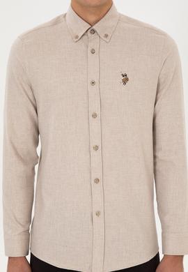 Erkek Koyu Bej Uzun Kollu Basic Gömlek - 50307686159