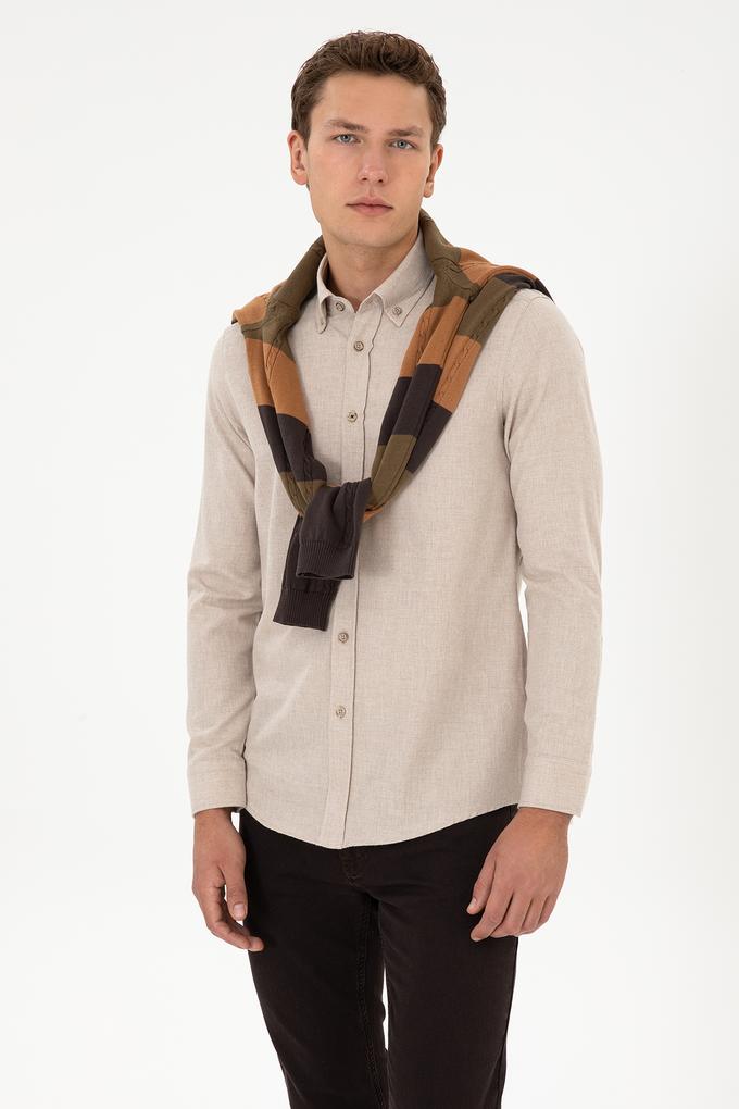 Erkek Koyu Bej Uzun Kollu Basic Gömlek