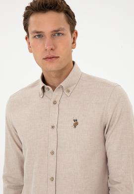 Erkek Koyu Bej Uzun Kollu Basic Gömlek - 50307686159