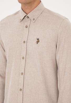 Erkek Koyu Bej Uzun Kollu Basic Gömlek - 50307686159