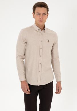 Erkek Koyu Bej Uzun Kollu Basic Gömlek - 50307686159