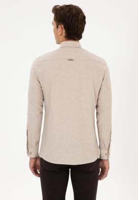 Erkek Koyu Bej Uzun Kollu Basic Gömlek - 50307686159