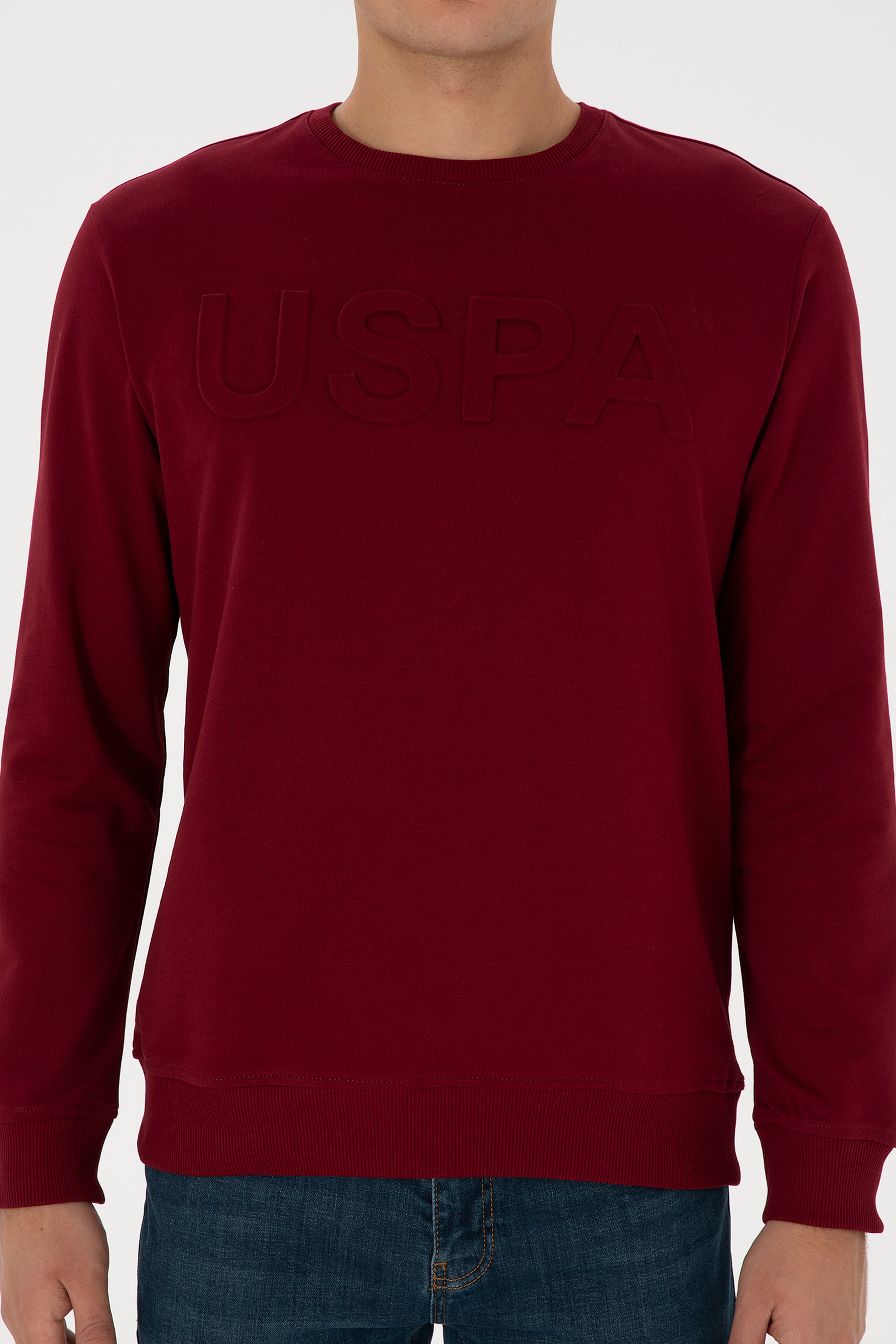 Erkek Regular Fit Bisiklet Yaka Bordo Basic Sweatshirt - Image 6