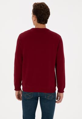 Erkek Regular Fit Bisiklet Yaka Bordo Basic Sweatshirt - 50307793154