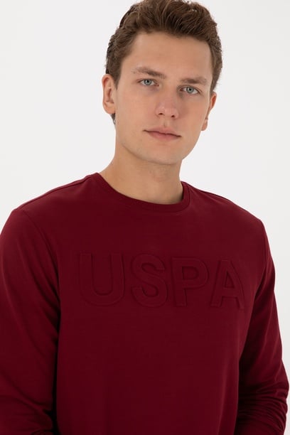 Erkek Regular Fit Bisiklet Yaka Bordo Basic Sweatshirt