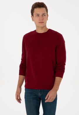 Erkek Regular Fit Bisiklet Yaka Bordo Basic Sweatshirt - 50307793154