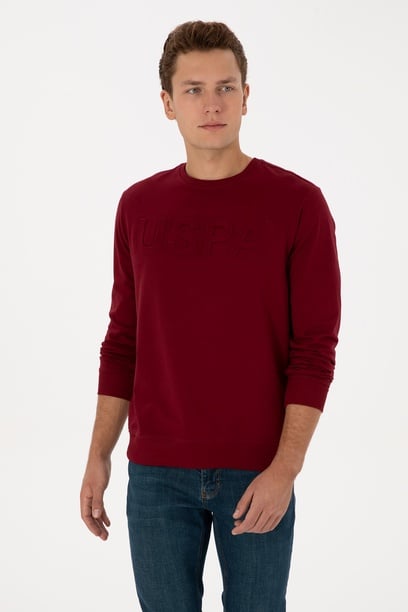 Erkek Regular Fit Bisiklet Yaka Bordo Basic Sweatshirt