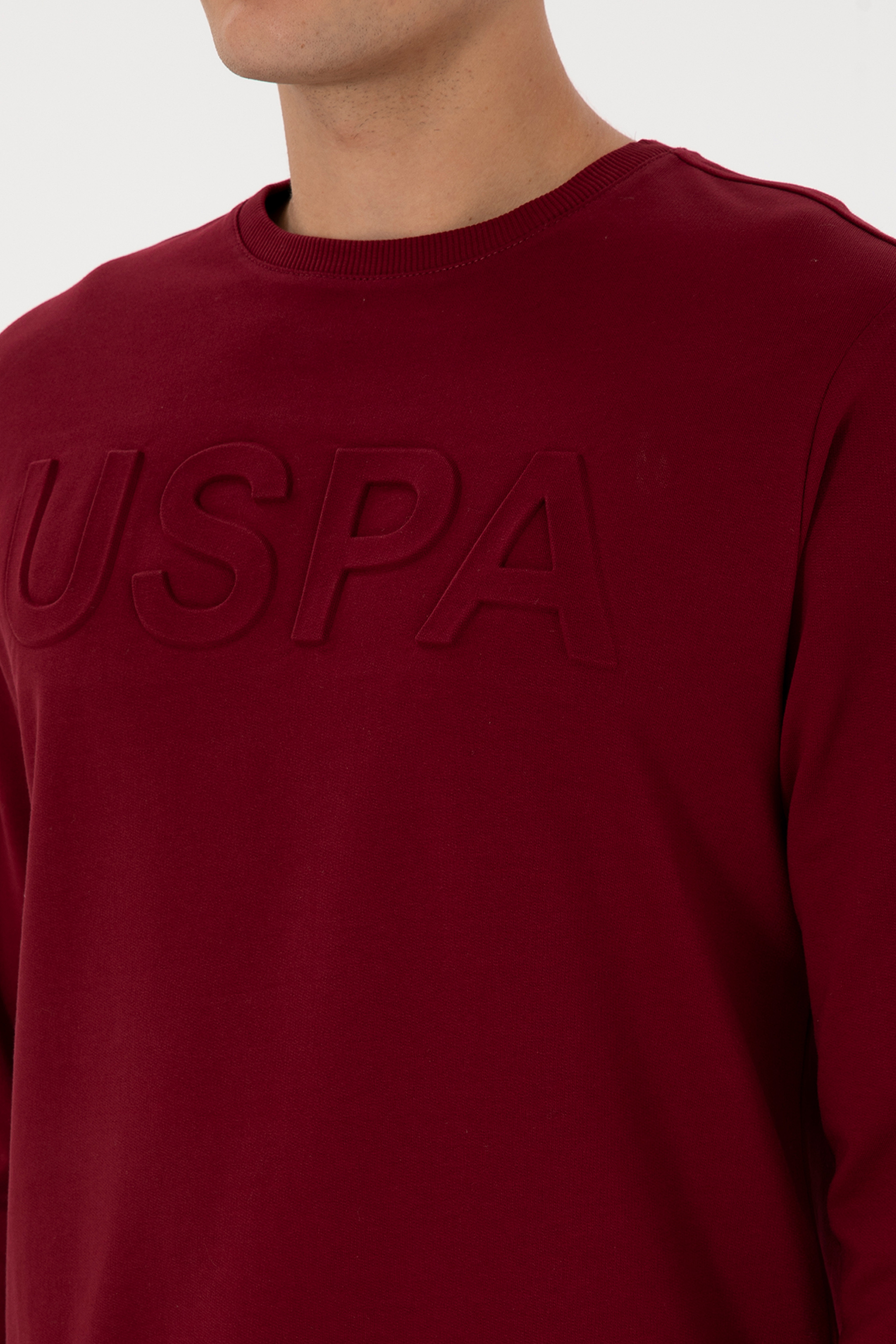Erkek Regular Fit Bisiklet Yaka Bordo Basic Sweatshirt - Image 7