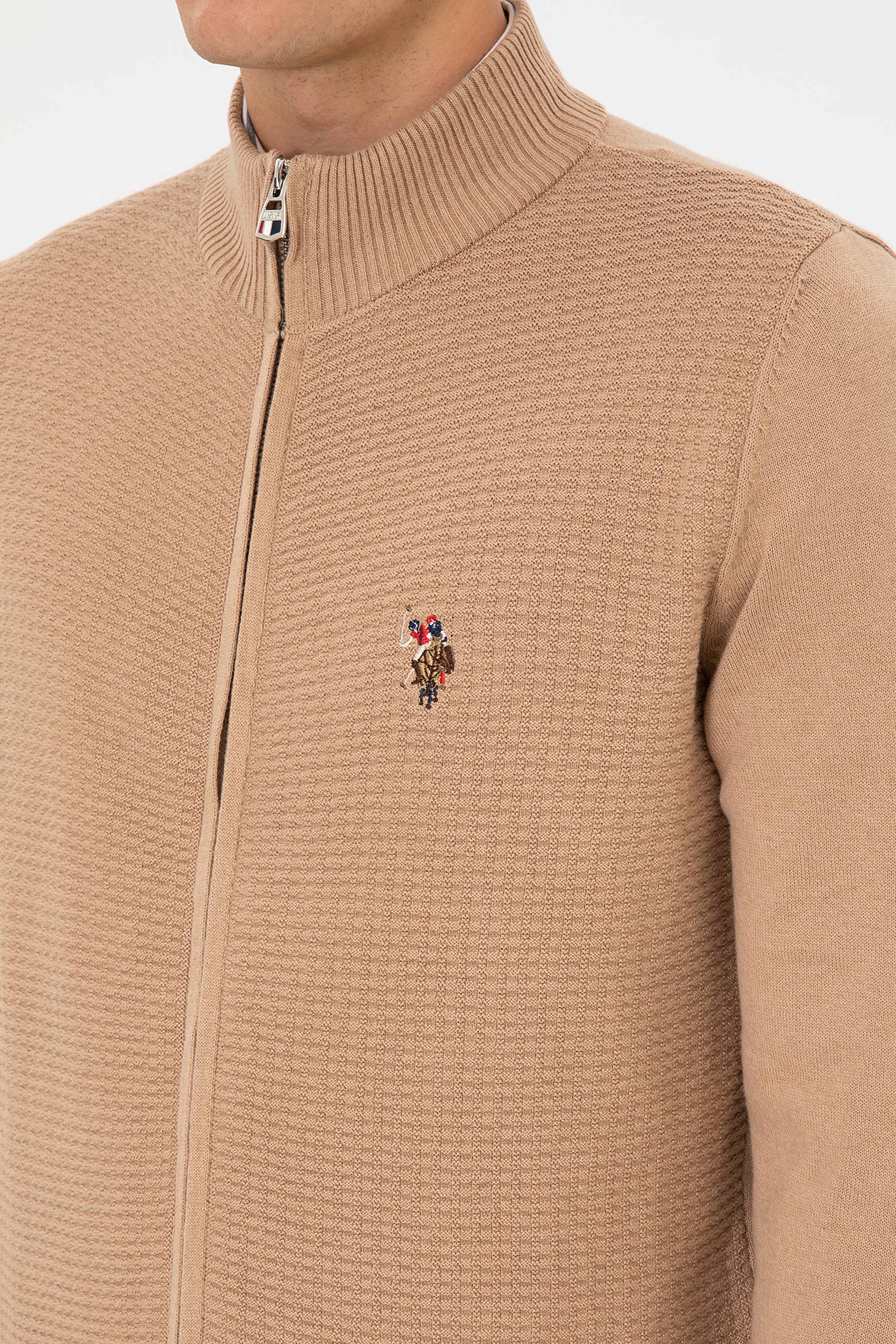 Erkek Camel Melanj Basic Triko Hırka - Image 7