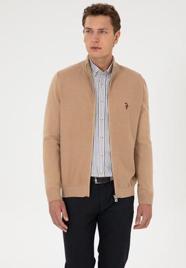 Erkek Camel Melanj Basic Triko Hırka - 50307800057