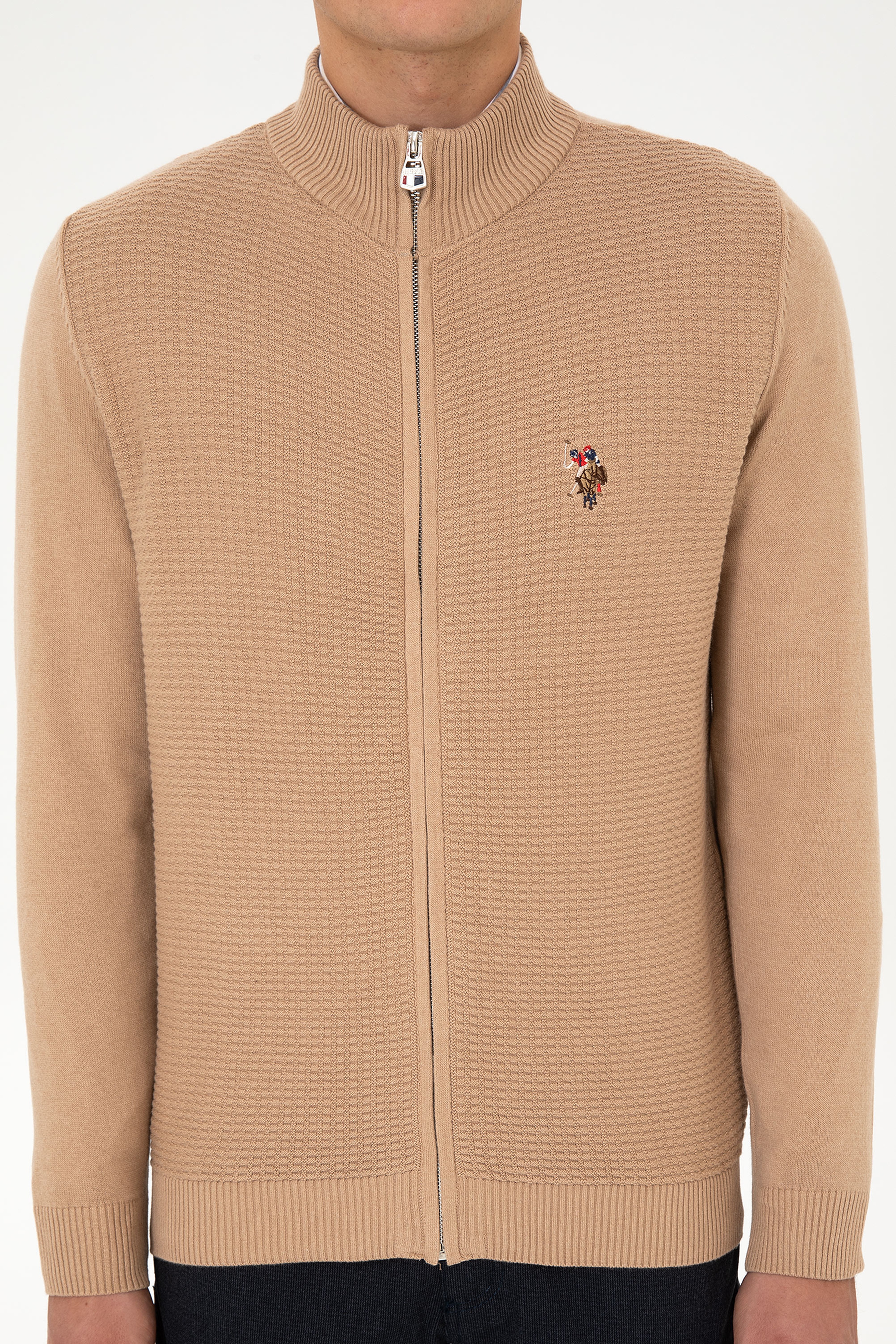Erkek Camel Melanj Basic Triko Hırka - Image 6