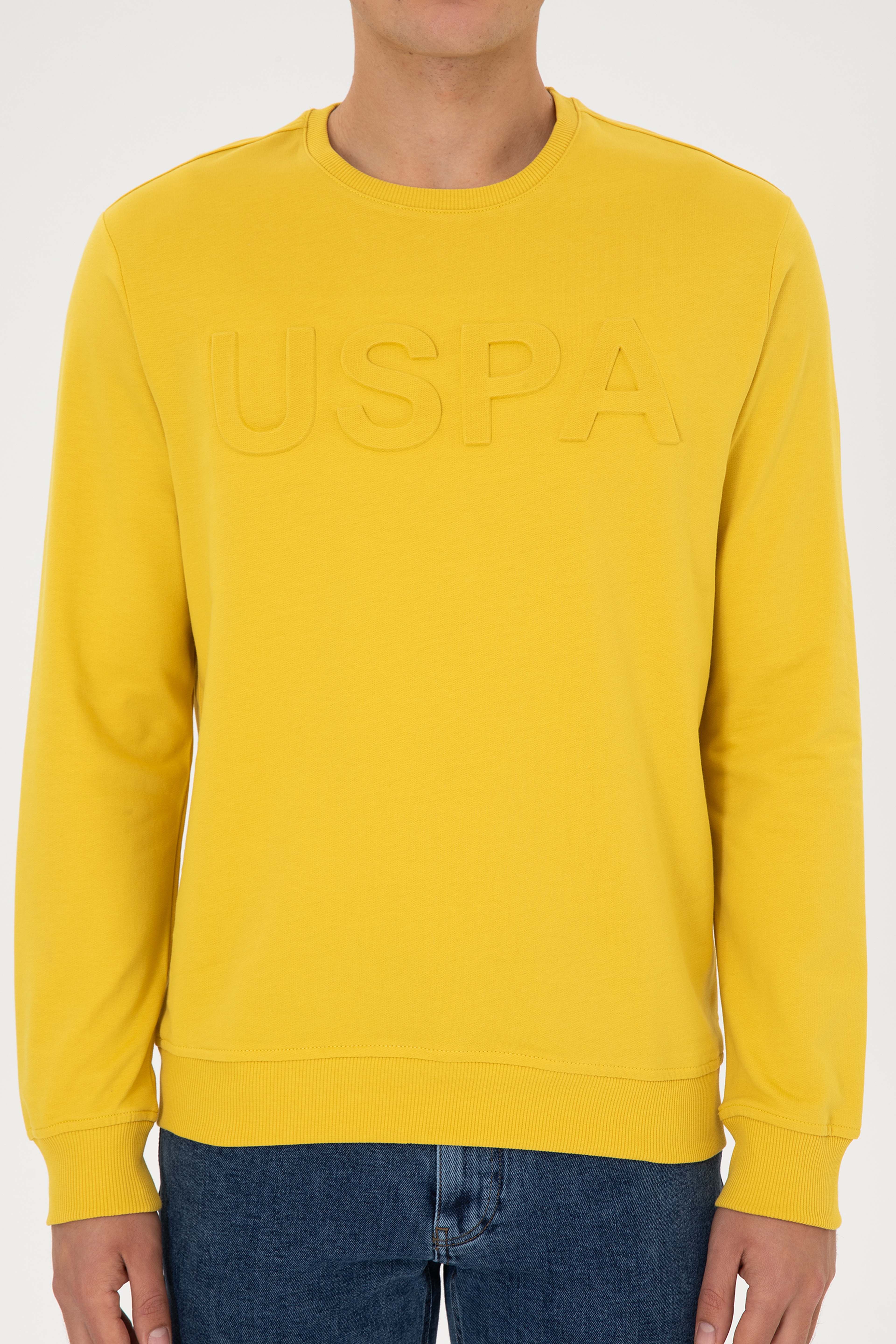 Erkek Regular Fit Bisiklet Yaka Sarı Basic Sweatshirt