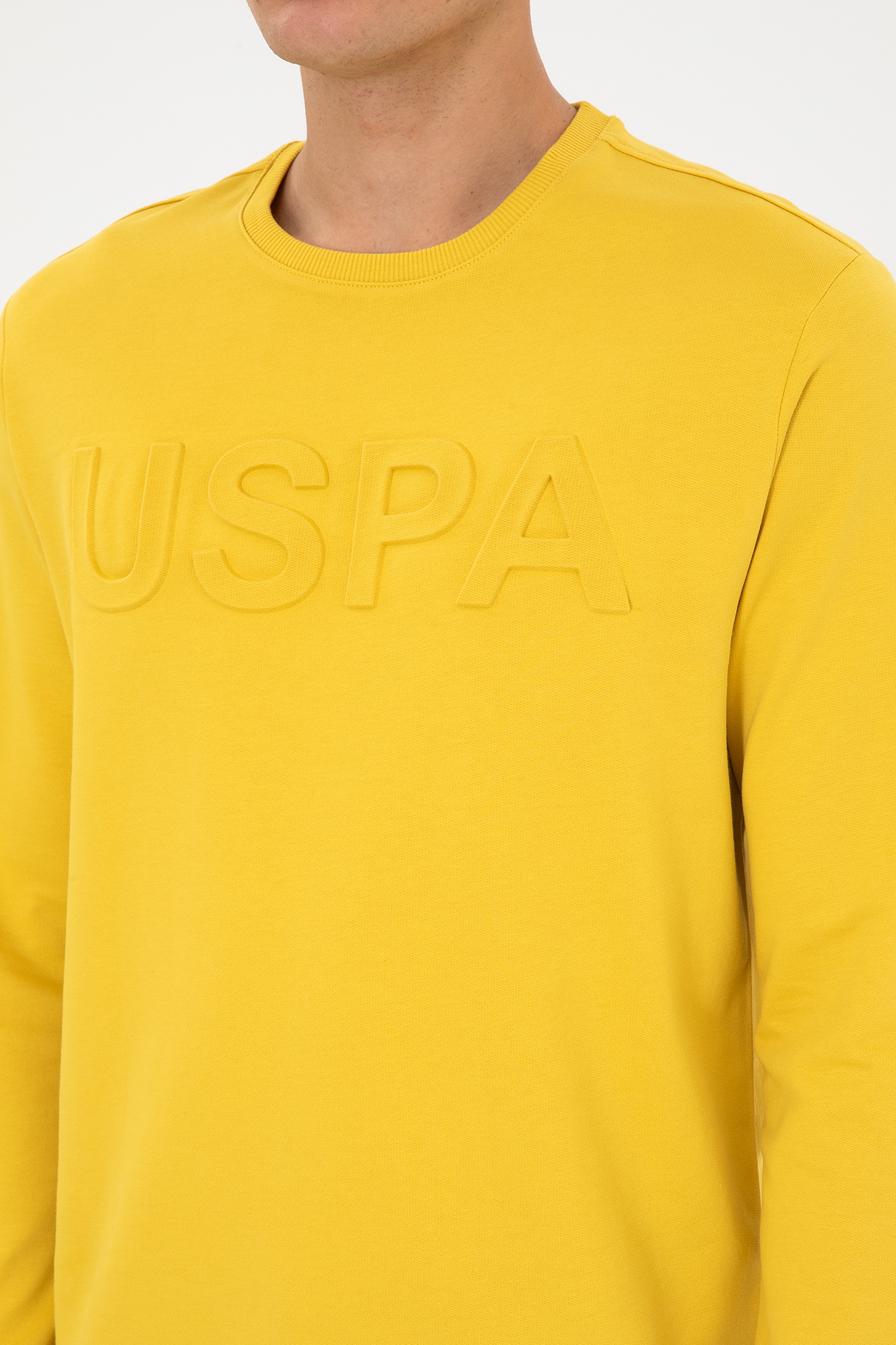 Erkek Regular Fit Bisiklet Yaka Sarı Basic Sweatshirt - Image 7