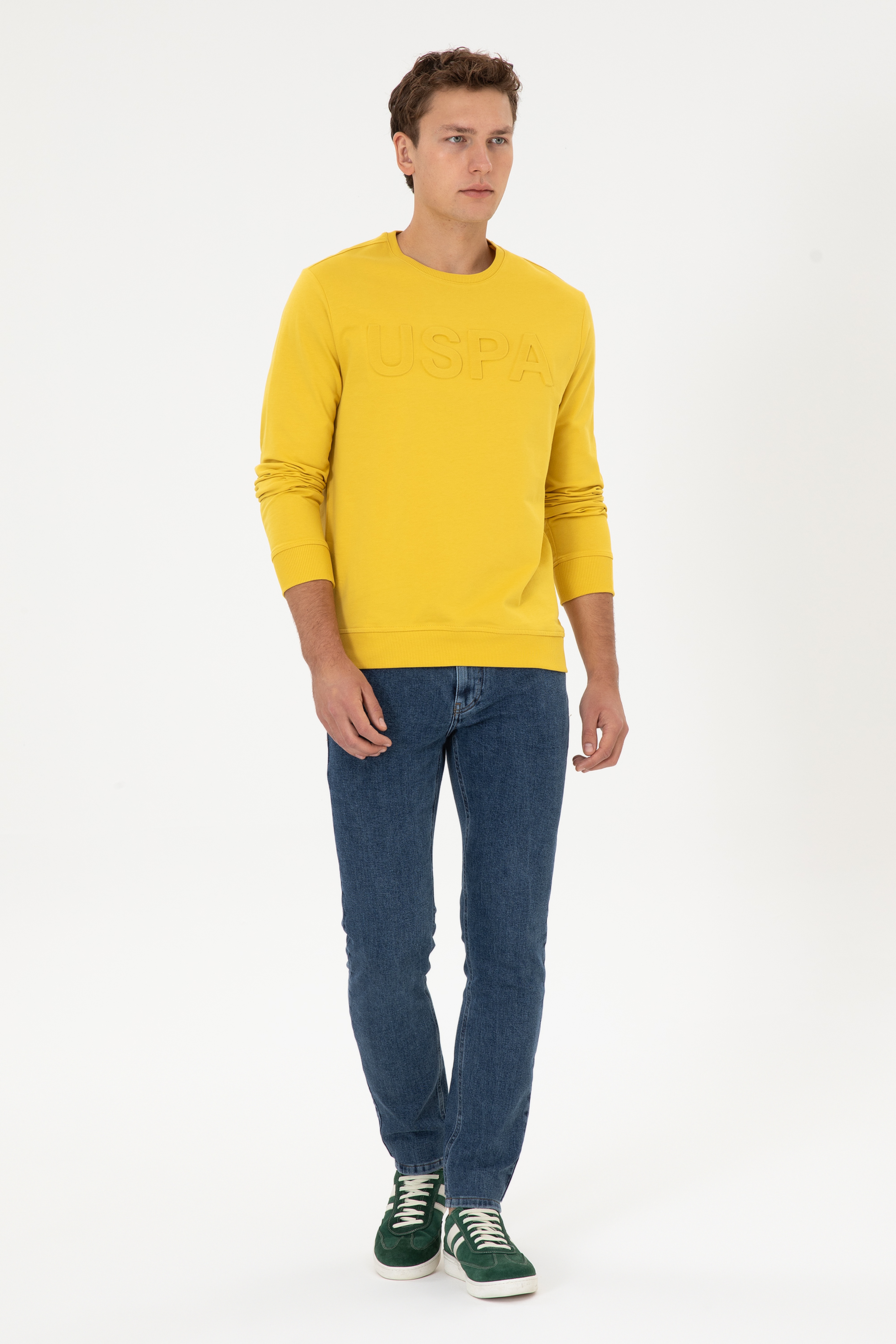 Erkek Regular Fit Bisiklet Yaka Sarı Basic Sweatshirt