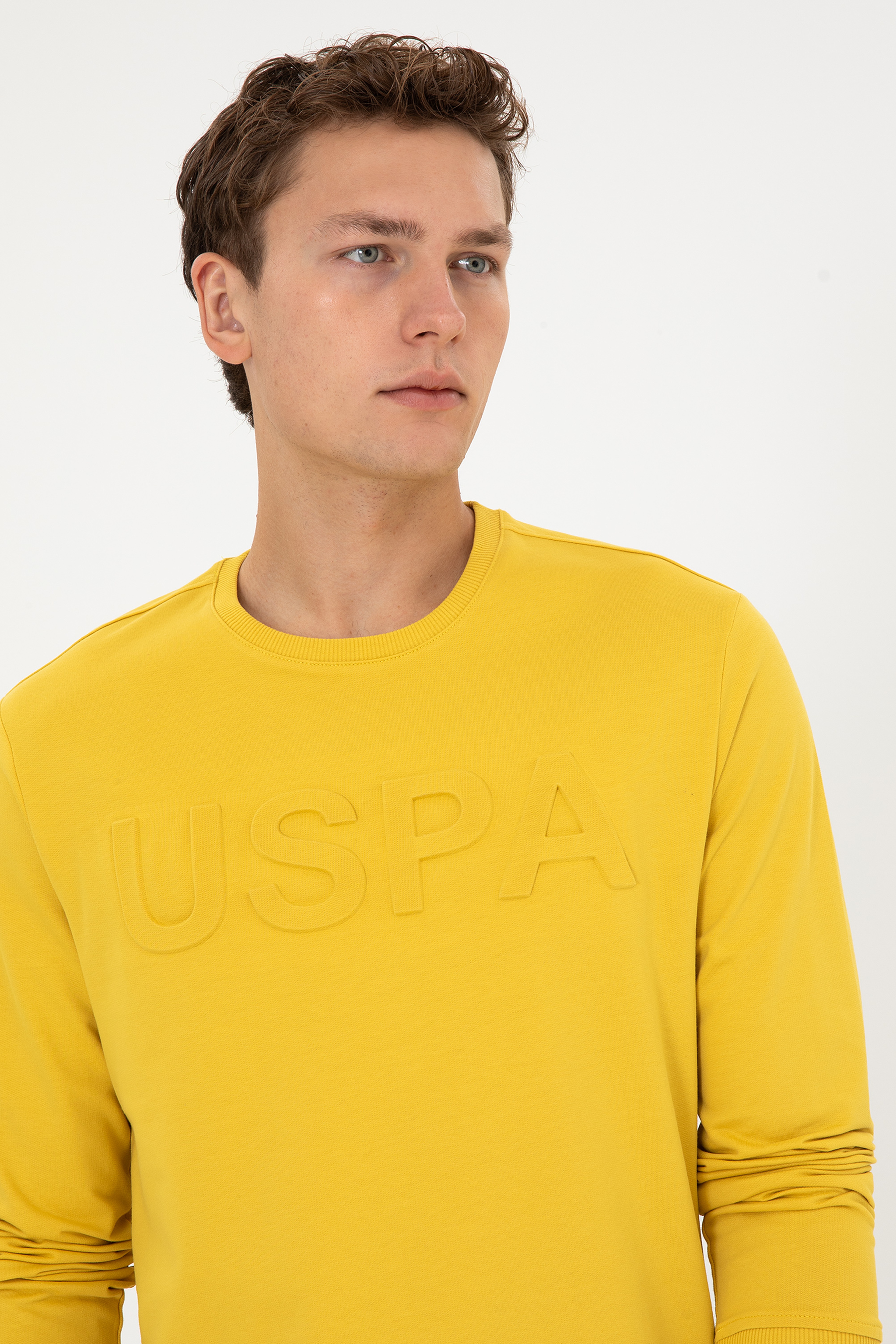 Erkek Regular Fit Bisiklet Yaka Sarı Basic Sweatshirt - Image 2