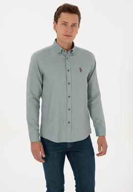 Erkek Koyu Yeşil Uzun Kollu Basic Gömlek - 50307659058